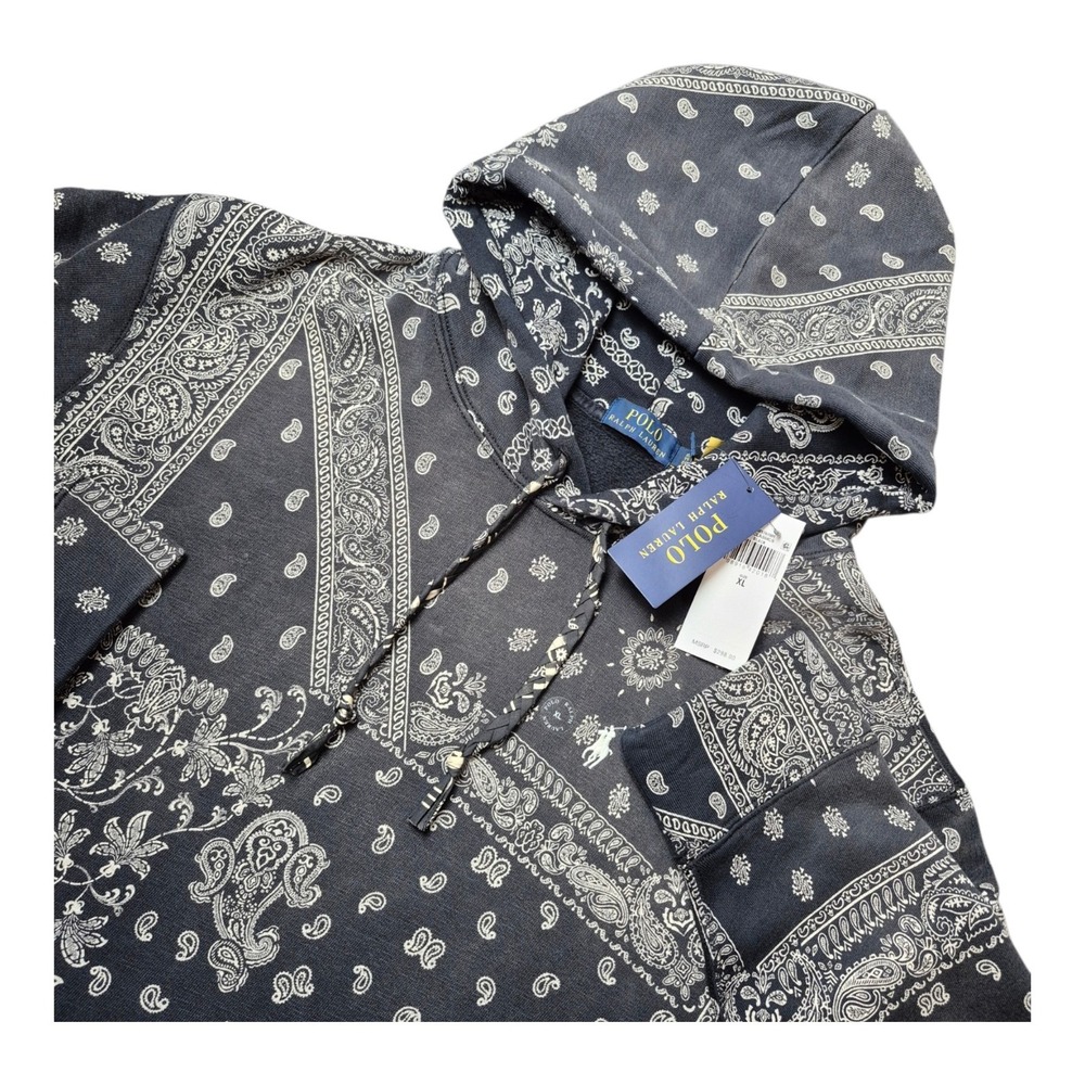 Polo Ralph Lauren Men's XL Bandanna Print Fleece Hoodie Black Pony Logo NWT